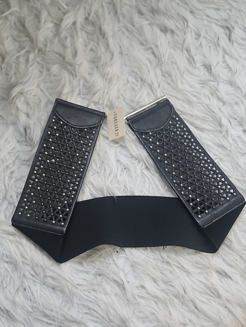 Forever 21 Black Studded Elastic Panel Belt